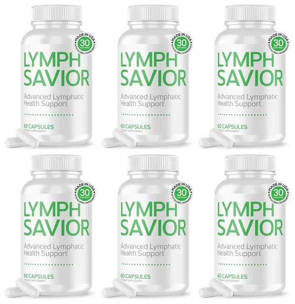 The Lymph Savior six-bottle pack, front labels showing